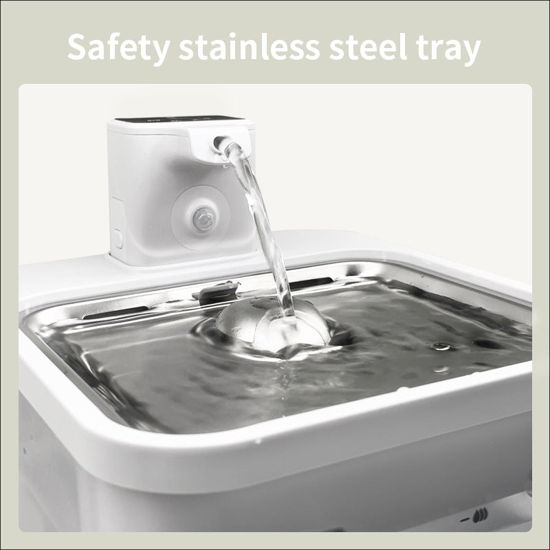 KFX-2688061 Rechargeable Wireless Induction Pet Water Dispenser for Dogs and Cats, Stainless Steel Tray, USB Powered