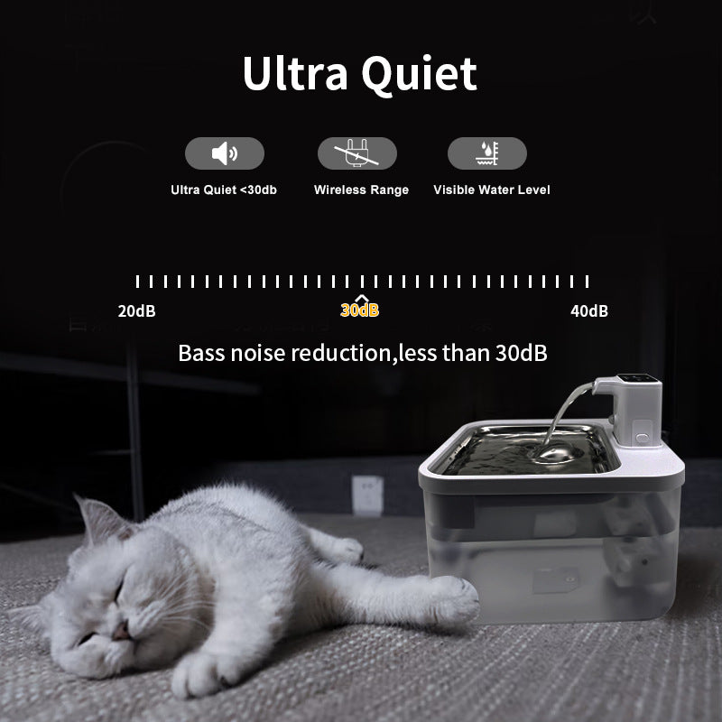 KFX-2688061 Rechargeable Wireless Induction Pet Water Dispenser for Dogs and Cats, Stainless Steel Tray, USB Powered