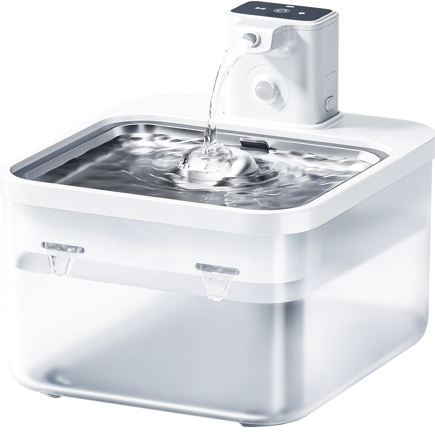 KFX-2688061 Rechargeable Wireless Induction Pet Water Dispenser for Dogs and Cats, Stainless Steel Tray, USB Powered