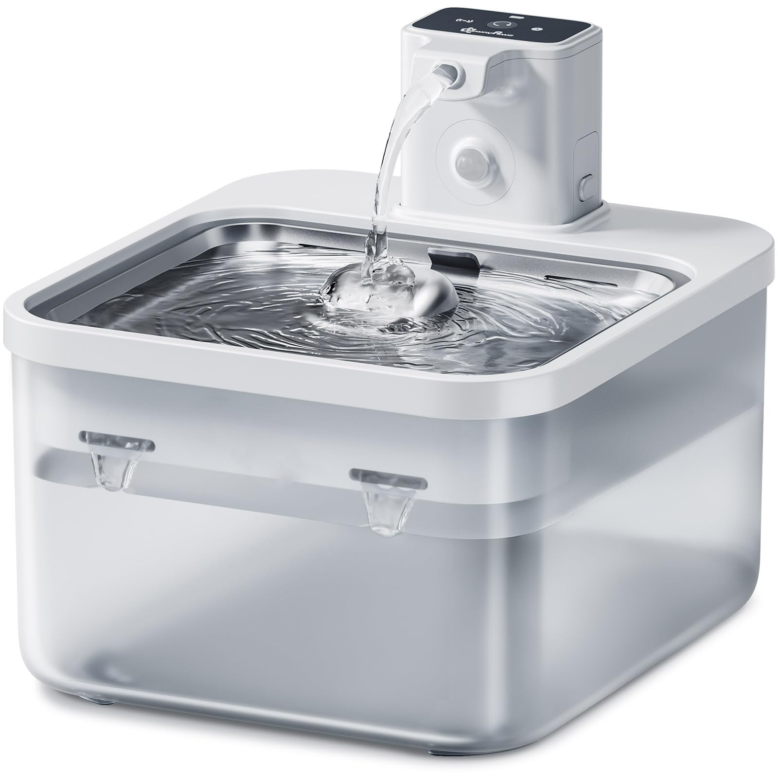 KFX-2688061 Rechargeable Wireless Induction Pet Water Dispenser for Dogs and Cats, Stainless Steel Tray, USB Powered