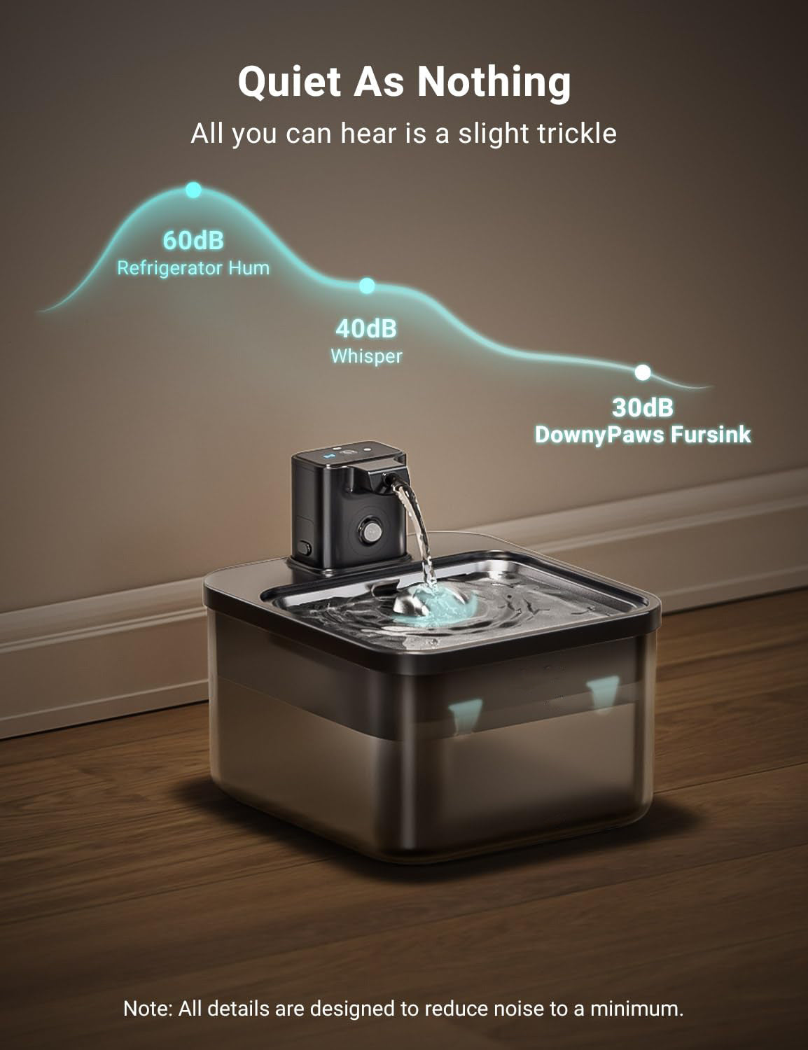 KFX-2688061 Rechargeable Wireless Induction Pet Water Dispenser for Dogs and Cats, Stainless Steel Tray, USB Powered