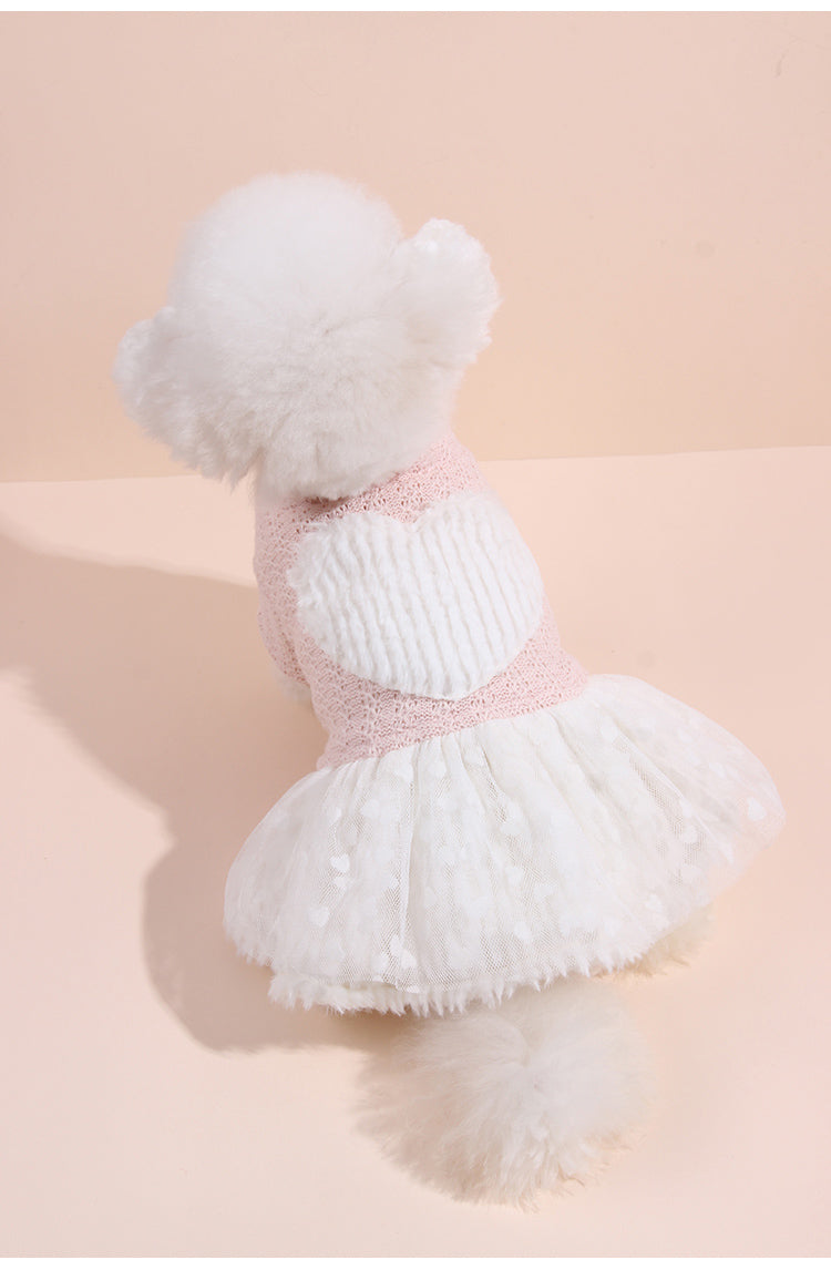 KFX-2690365 Cute Pink Fleece Pullover Skirt for Dogs - Thick Wool Knitted Pet Apparel
