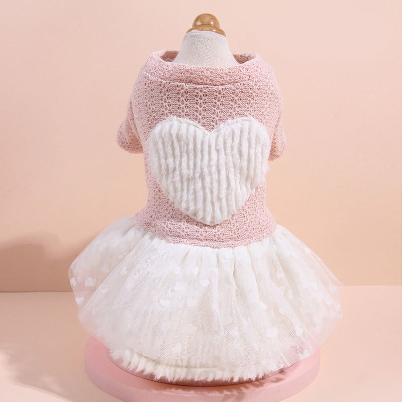 KFX-2690365 Cute Pink Fleece Pullover Skirt for Dogs - Thick Wool Knitted Pet Apparel
