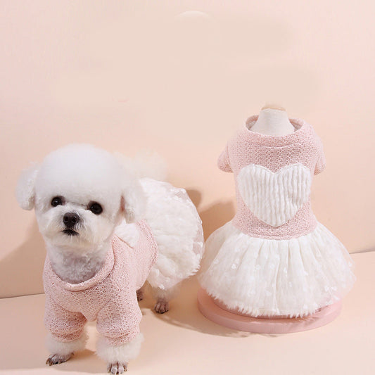 KFX-2690365 Cute Pink Fleece Pullover Skirt for Dogs - Thick Wool Knitted Pet Apparel