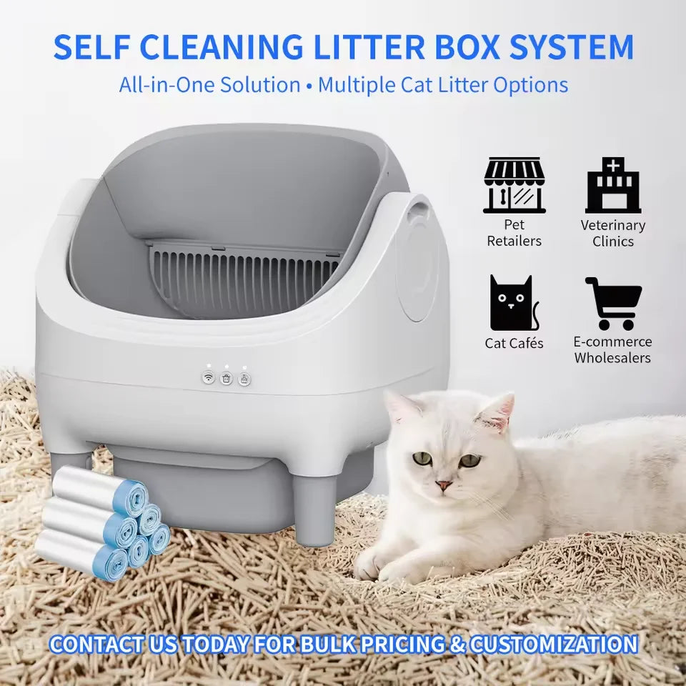 KFX-269139 Smart Cat Litter Box with Automatic Cleaning and Large 65L Capacity, Open Design