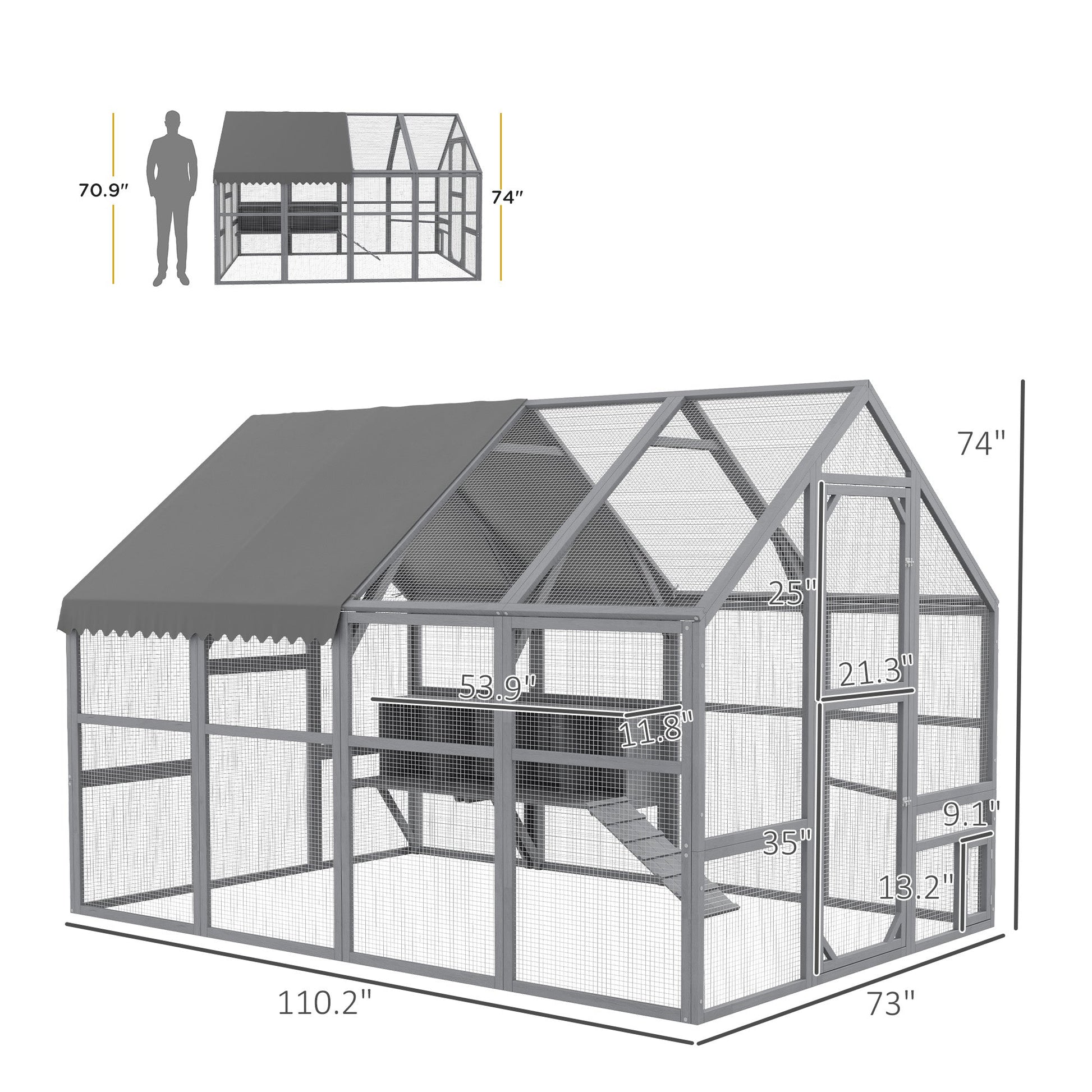 KFX-2691645 Large Chicken Coop with Nesting Boxes and Roosting Bar, 9' x 6' x 6', Waterproof and Secure Design