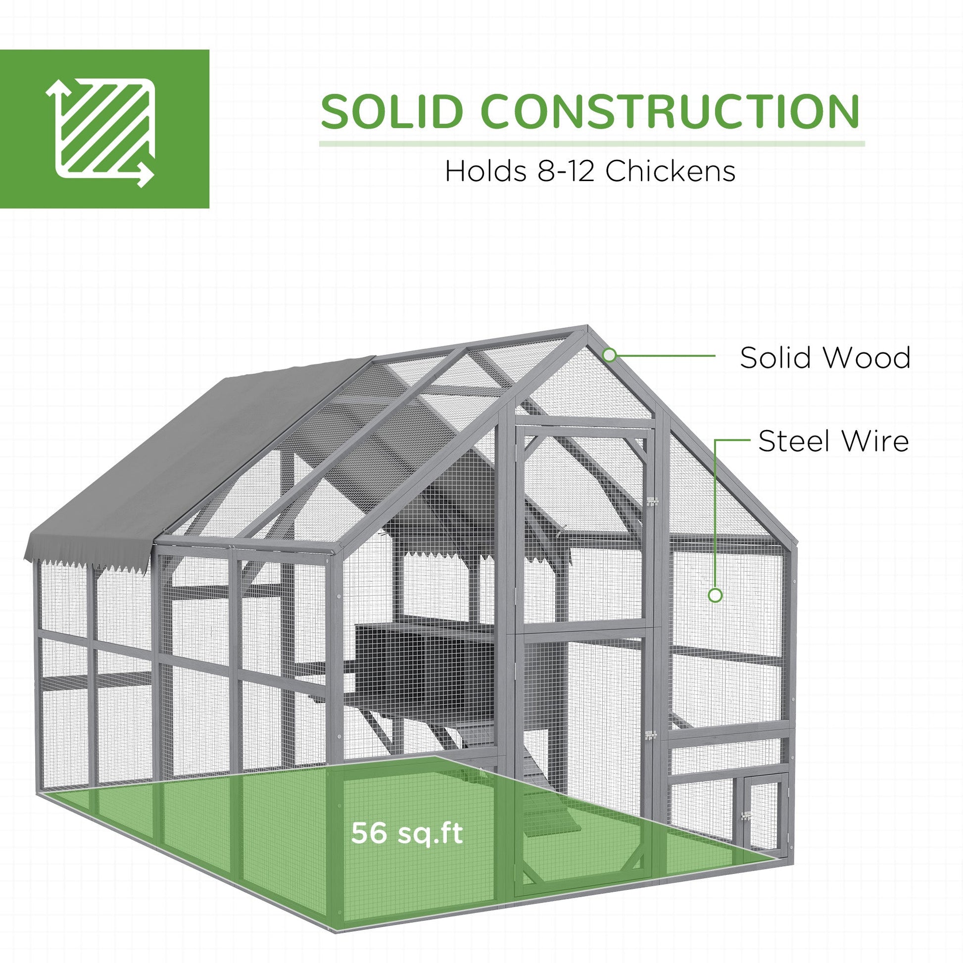 KFX-2691645 Large Chicken Coop with Nesting Boxes and Roosting Bar, 9' x 6' x 6', Waterproof and Secure Design