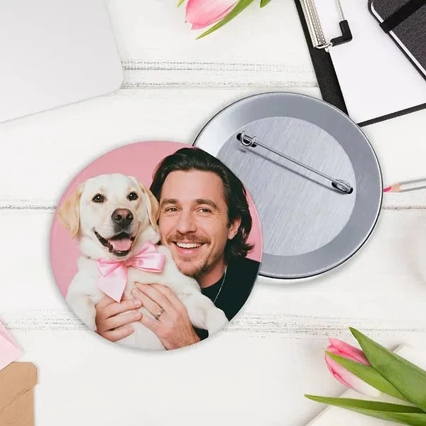 KFX-2693437 Custom Pet Photo Pins - Personalized Keepsake Set of 2 for Pet Lovers