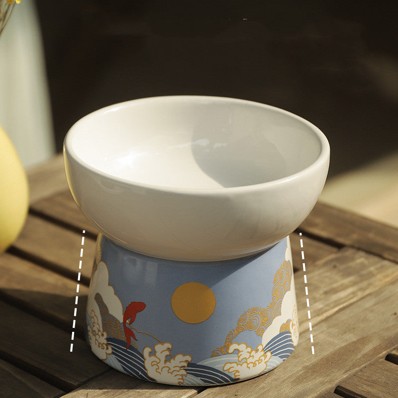 KFX-2693949 Anti-overturning High Foot Ceramic Cat and Dog Bowl – Sunset Afterglow Color Options