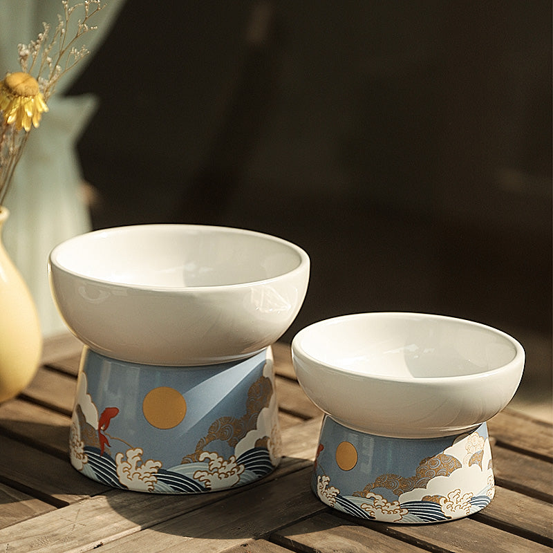 KFX-2693949 Anti-overturning High Foot Ceramic Cat and Dog Bowl – Sunset Afterglow Color Options