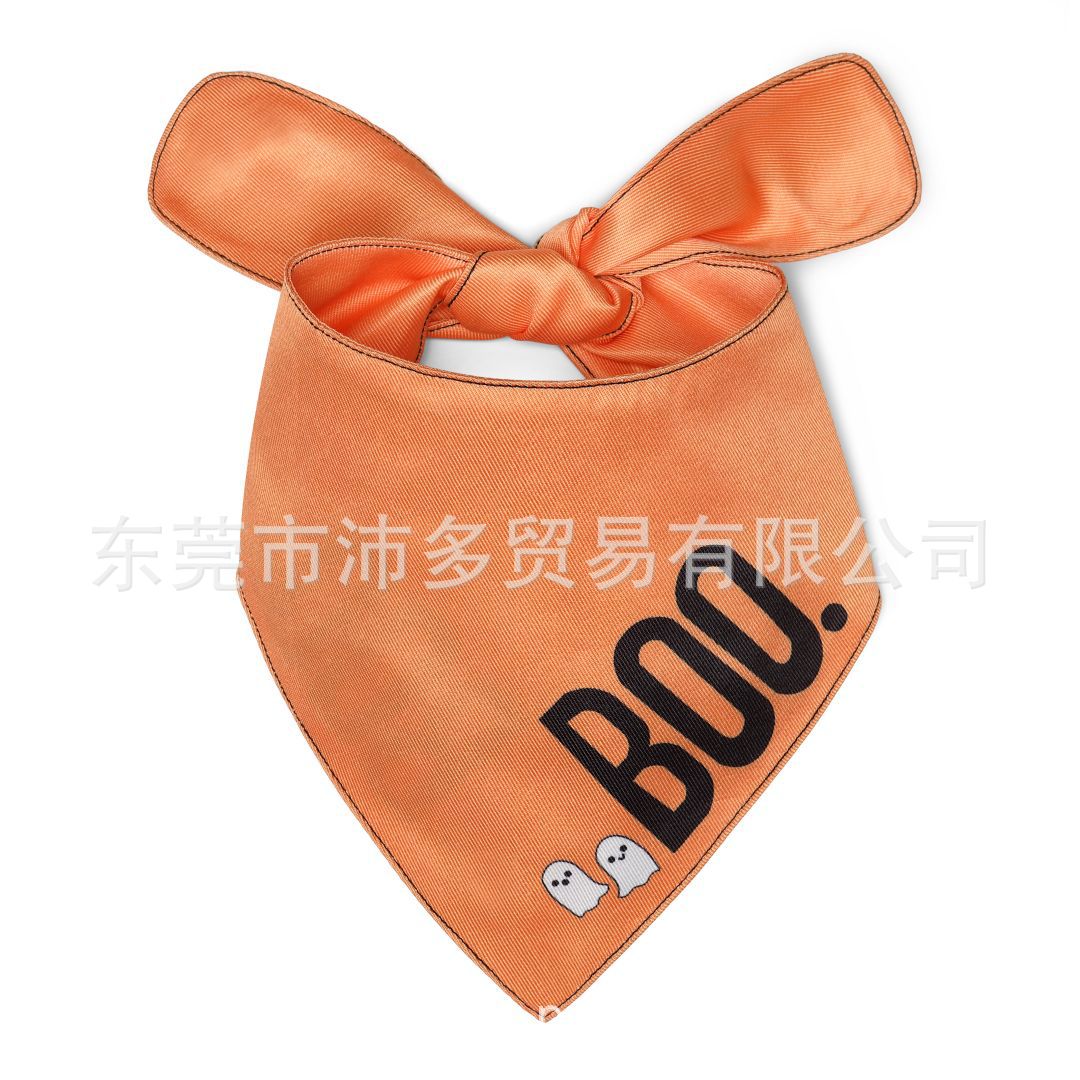 KFX-2695357 Halloween Triangle Dog Saliva Towel - Double Layer Polyester with Bat, Skull, and Pumpkin Designs