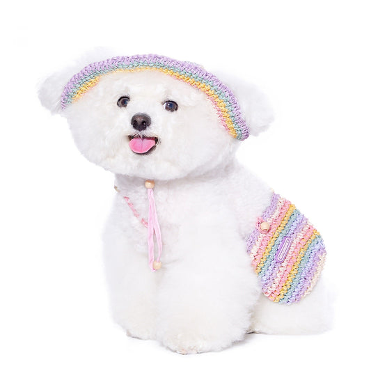 KFX-2697021 Woven Sun Hat for Small Dogs, Perfect for Yorkshire and Bichon in Casual Summer Style
