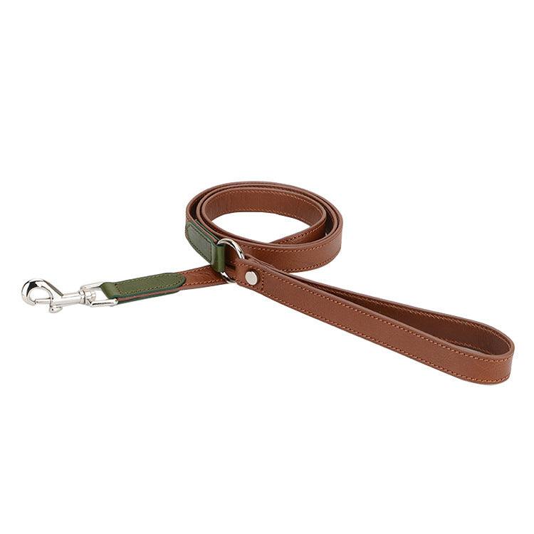 KFX-2697533 Rust Brown, Green Sink, and Orange Brown Puppy Collar and Traction Rope Set with Poop Picking Bags