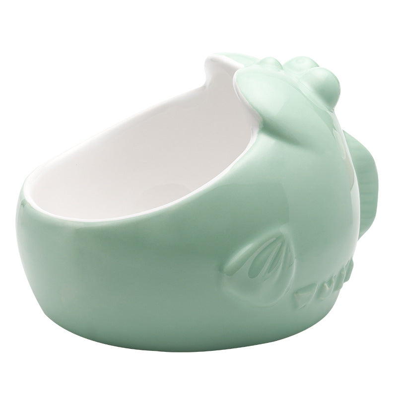 KFX-2697917 Oblique Mouth Ceramic Cat Bowl with Non-Slip Base - Ideal for Flat-Faced Cats