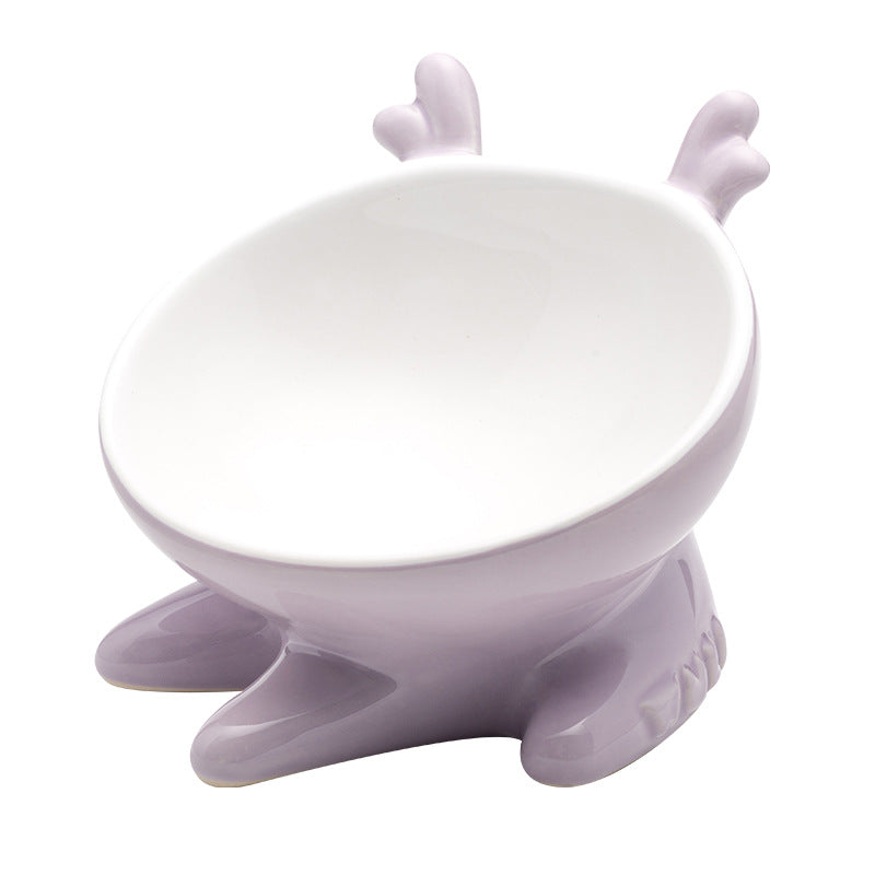 KFX-2697917 Oblique Mouth Ceramic Cat Bowl with Non-Slip Base - Ideal for Flat-Faced Cats