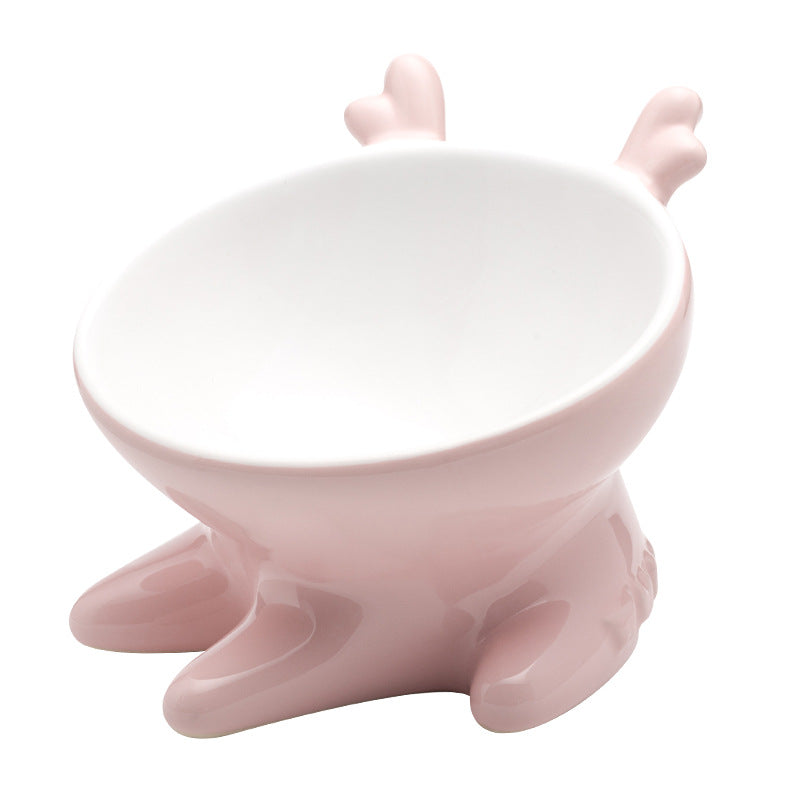 KFX-2697917 Oblique Mouth Ceramic Cat Bowl with Non-Slip Base - Ideal for Flat-Faced Cats