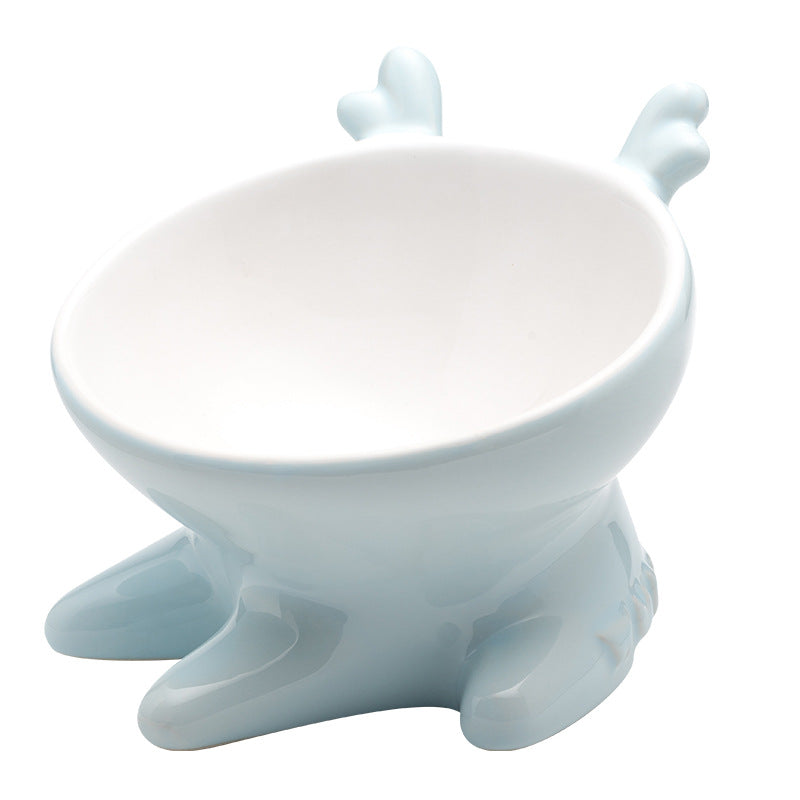 KFX-2697917 Oblique Mouth Ceramic Cat Bowl with Non-Slip Base - Ideal for Flat-Faced Cats
