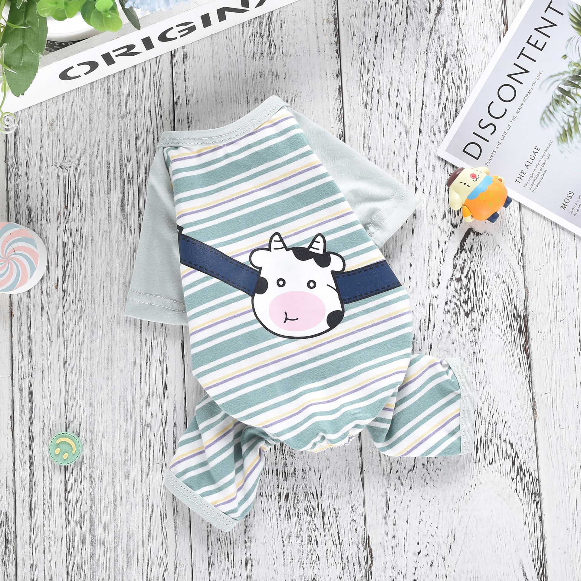 KFX-2698301 Striped Four-Leg Pet Dog Clothes in Orange and Green – Casual Style for All Sizes