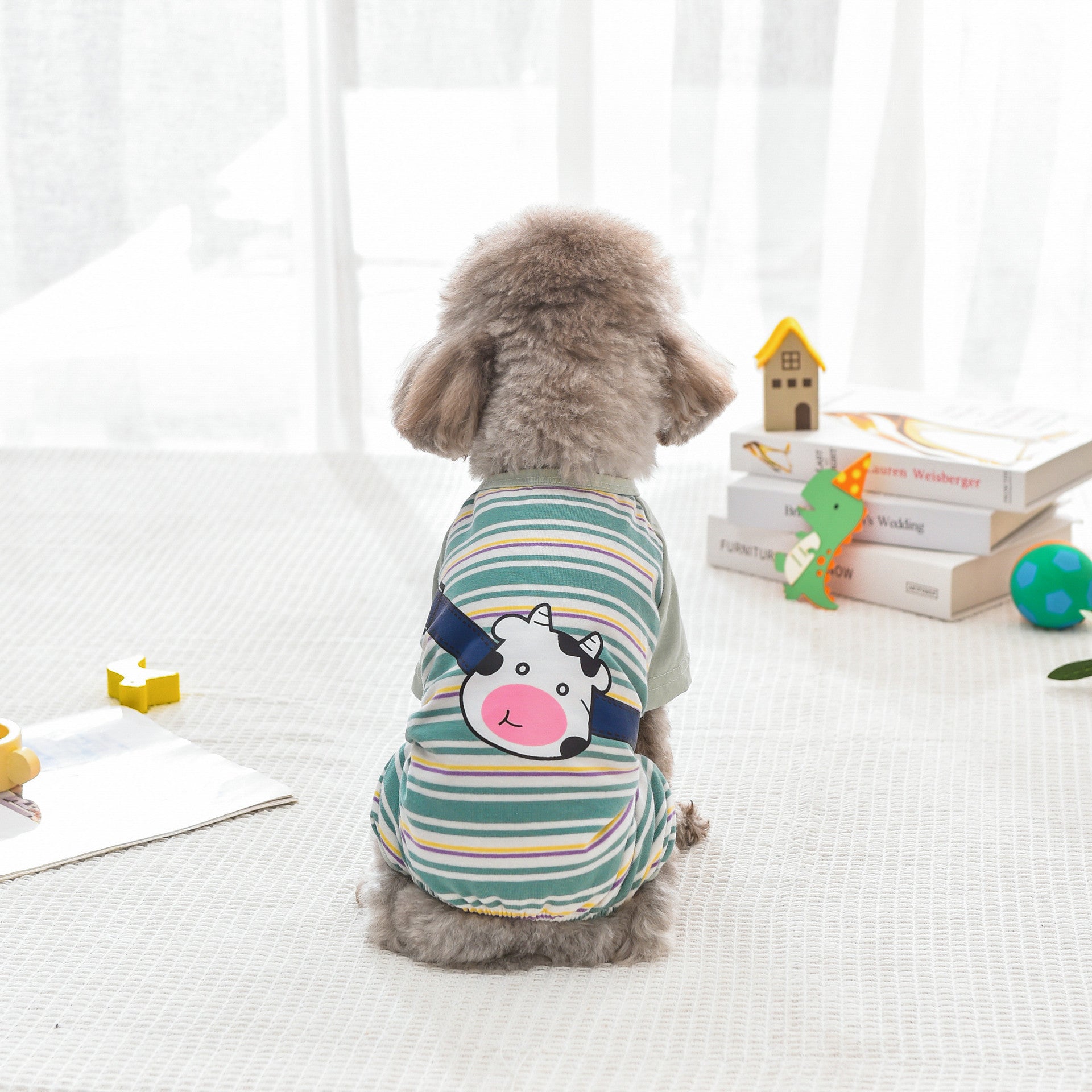 KFX-2698301 Striped Four-Leg Pet Dog Clothes in Orange and Green – Casual Style for All Sizes