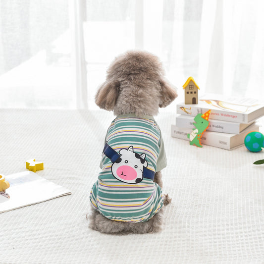 KFX-2698301 Striped Four-Leg Pet Dog Clothes in Orange and Green – Casual Style for All Sizes