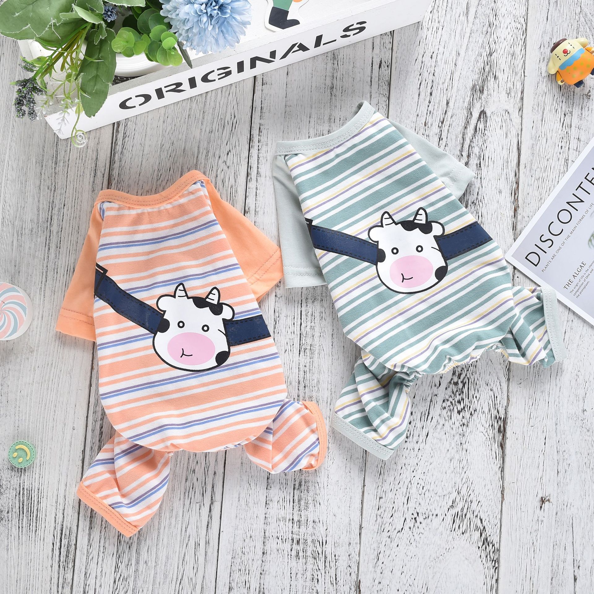 KFX-2698301 Striped Four-Leg Pet Dog Clothes in Orange and Green – Casual Style for All Sizes
