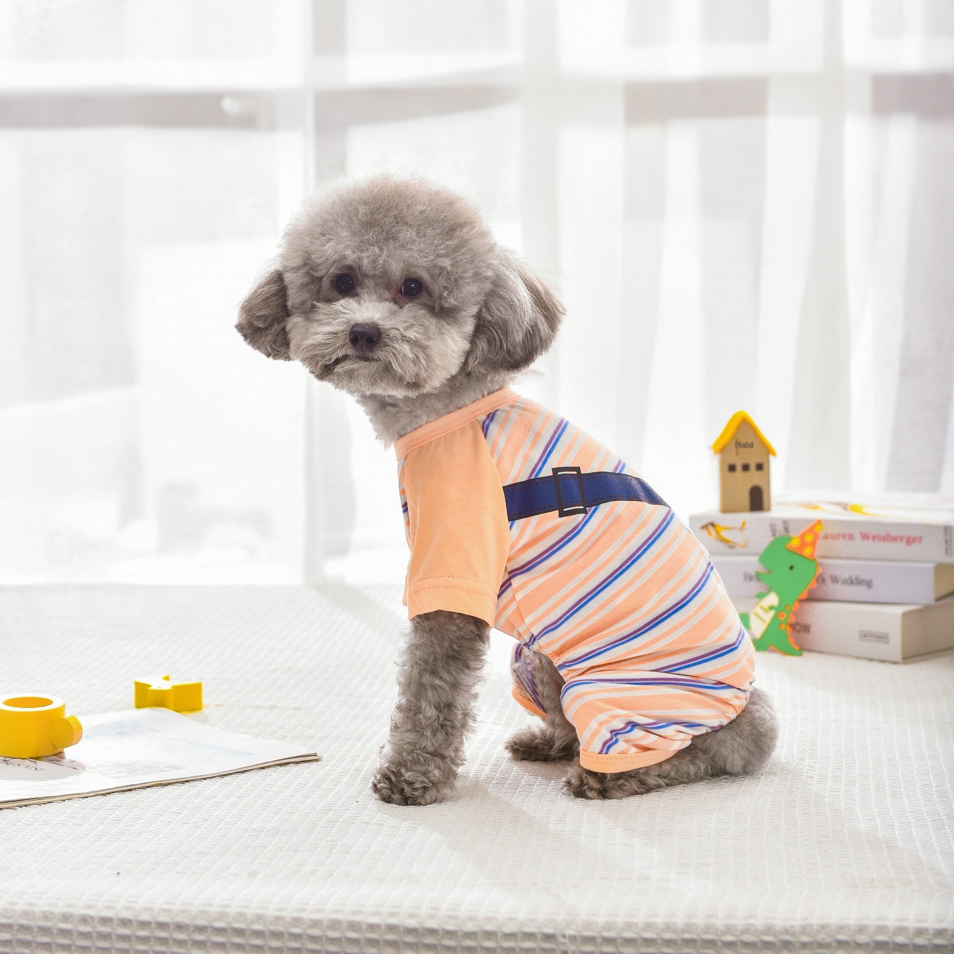 KFX-2698301 Striped Four-Leg Pet Dog Clothes in Orange and Green – Casual Style for All Sizes