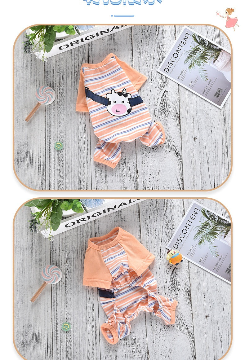 KFX-2698301 Striped Four-Leg Pet Dog Clothes in Orange and Green – Casual Style for All Sizes