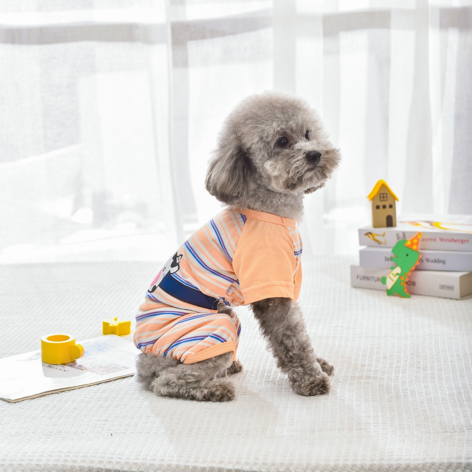 KFX-2698301 Striped Four-Leg Pet Dog Clothes in Orange and Green – Casual Style for All Sizes