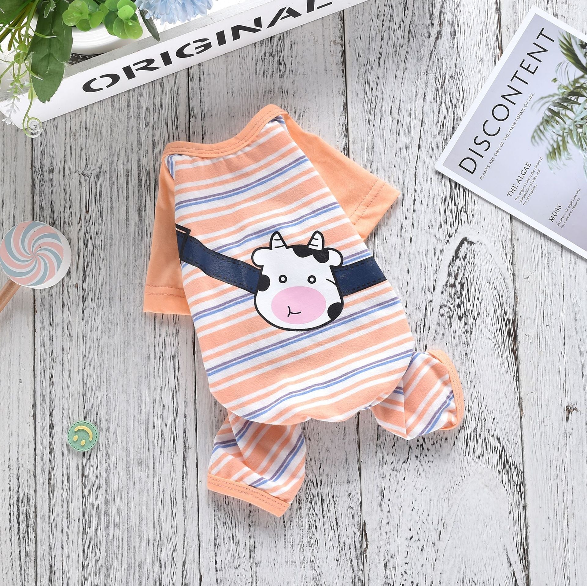 KFX-2698301 Striped Four-Leg Pet Dog Clothes in Orange and Green – Casual Style for All Sizes