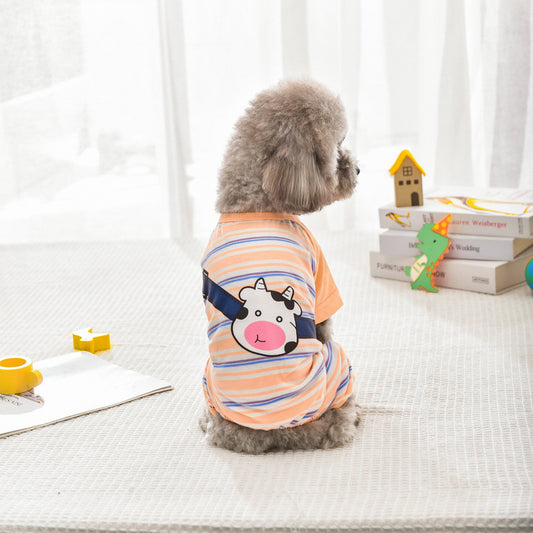KFX-2698301 Striped Four-Leg Pet Dog Clothes in Orange and Green – Casual Style for All Sizes