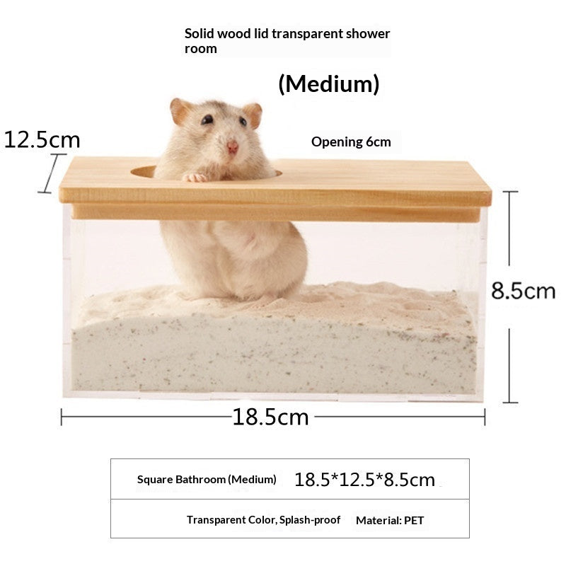 KFX-2699197 Transparent Hamster Bathroom Sandbox with Solid Wood Cover – Multi-Sized Options for Your Pet's Comfort