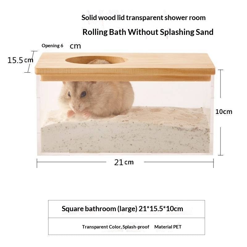KFX-2699197 Transparent Hamster Bathroom Sandbox with Solid Wood Cover – Multi-Sized Options for Your Pet's Comfort