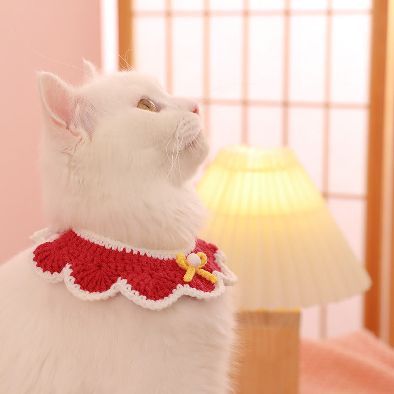 KFX-2699709 Braided Cotton Collar for Cats - Cozy Slobber Scarf with Geometric Pattern, Universal Fit