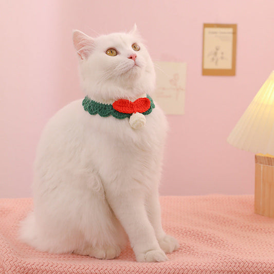 KFX-2699709 Braided Cotton Collar for Cats - Cozy Slobber Scarf with Geometric Pattern, Universal Fit