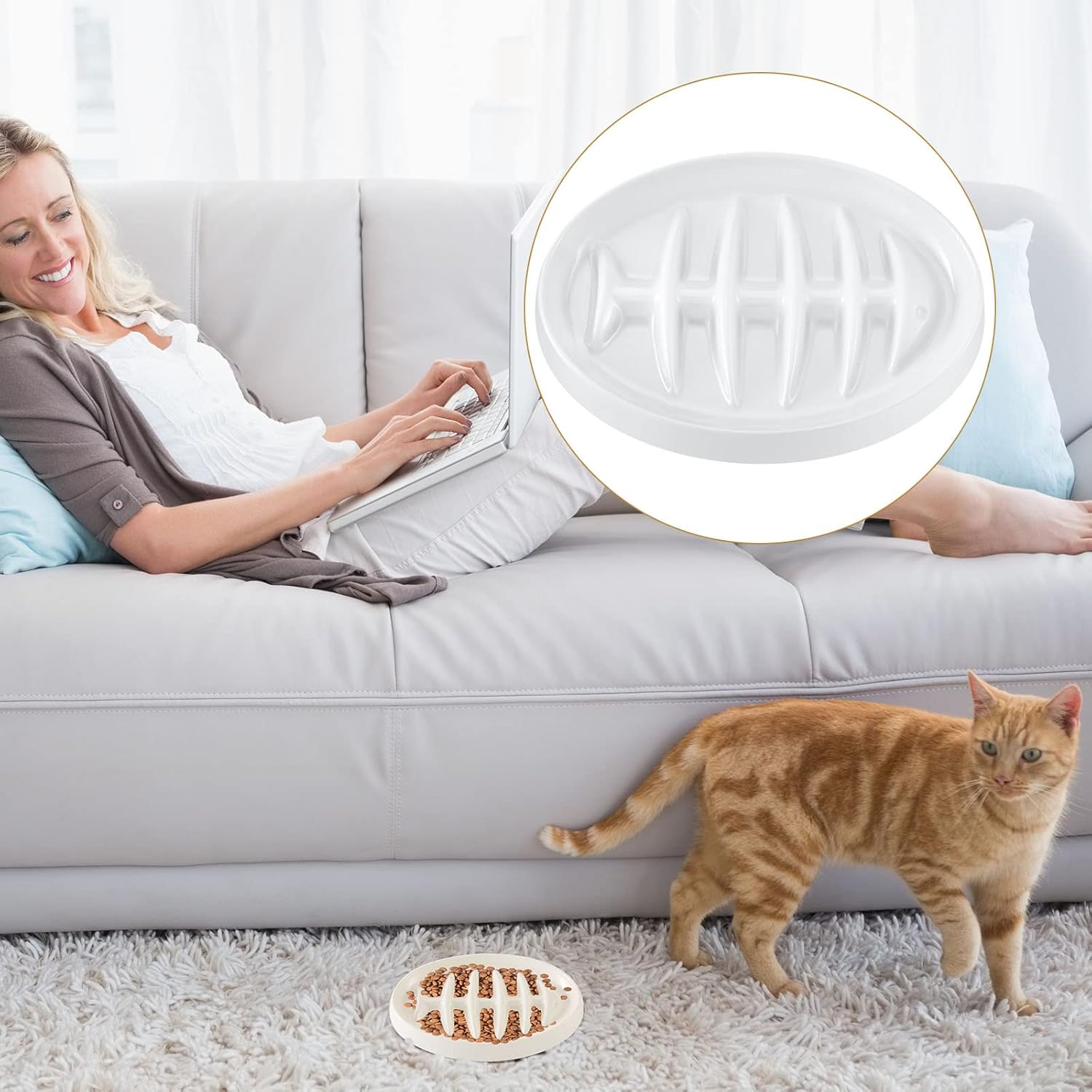 KFX-2703677 Fishbone Slow Feeder Bowl for Cats and Dogs – Anti-Gulping Interactive Pet Dish