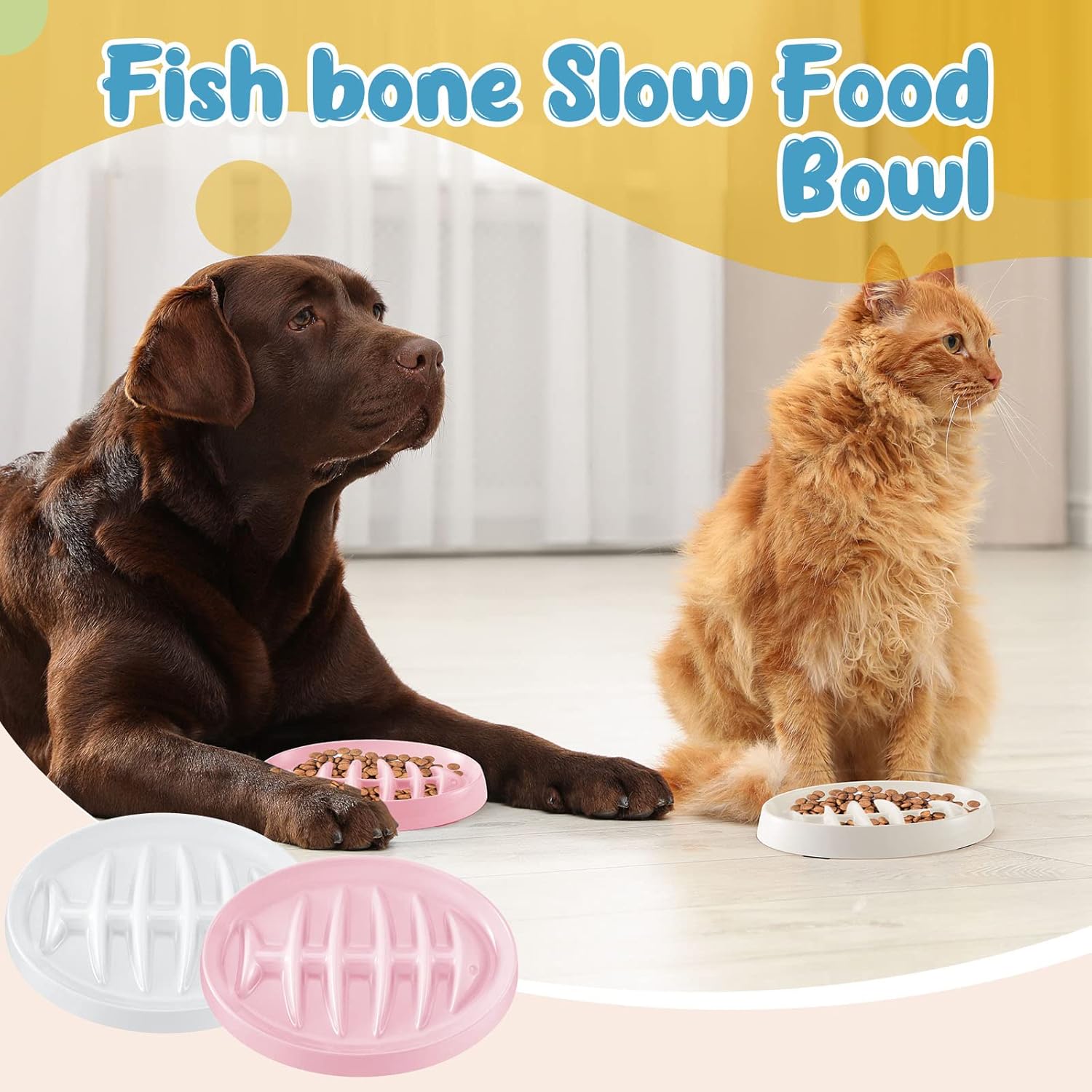 KFX-2703677 Fishbone Slow Feeder Bowl for Cats and Dogs – Anti-Gulping Interactive Pet Dish