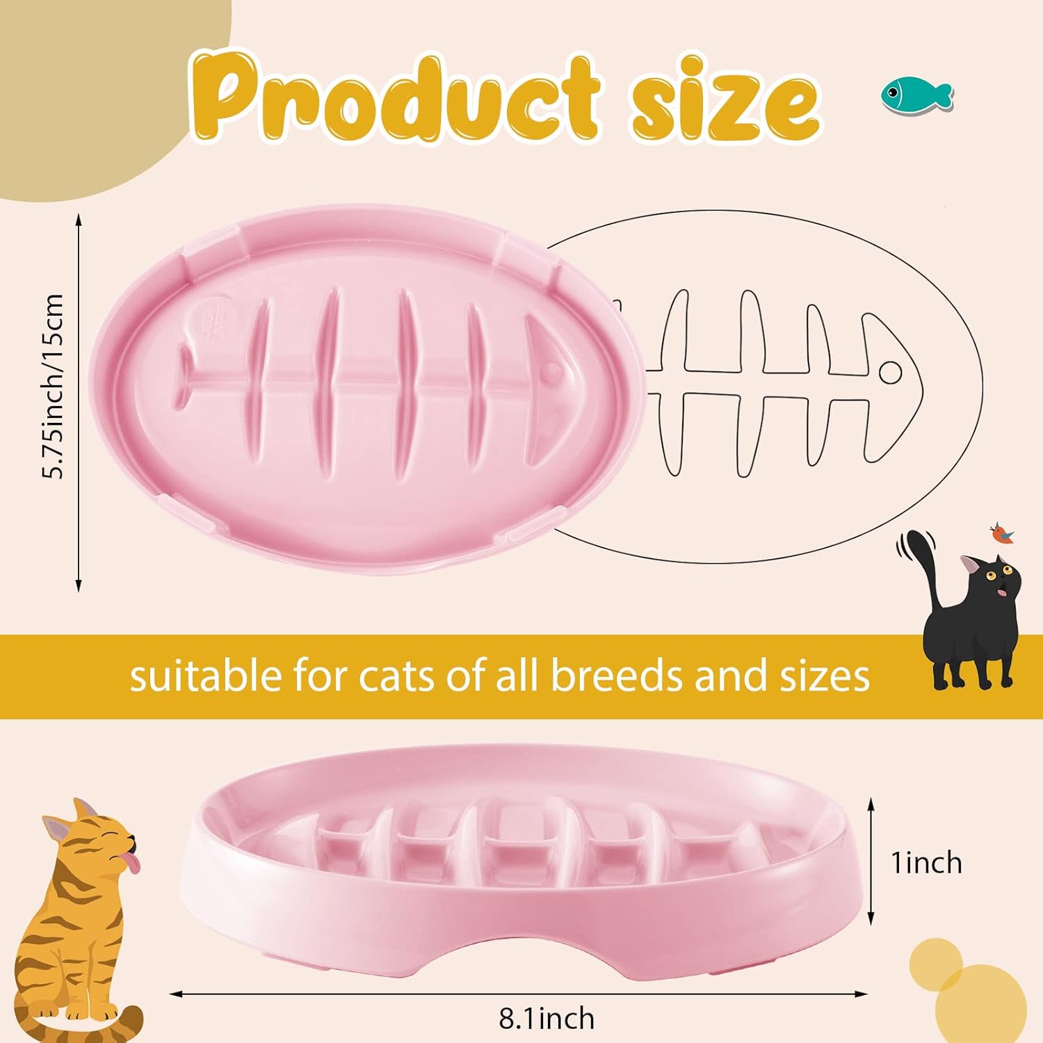 KFX-2703677 Fishbone Slow Feeder Bowl for Cats and Dogs – Anti-Gulping Interactive Pet Dish