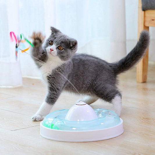 KFX-2704317 Cat Turntable with Butterfly Toy - Fun Interactive Cat Stick, 23.5cm Diameter, 7.5cm Height, PP Material