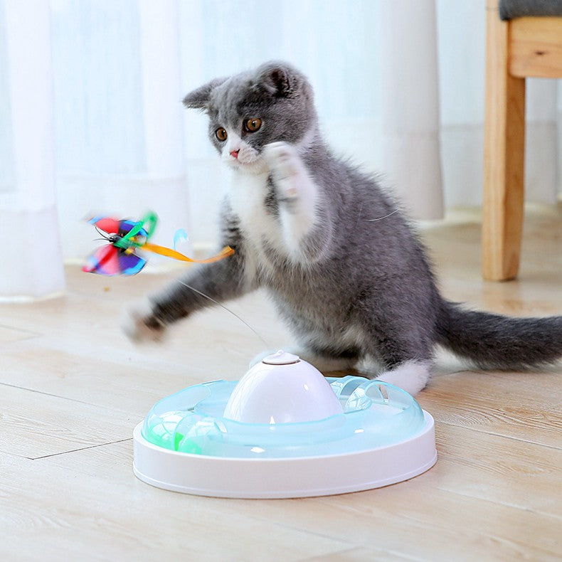 KFX-2704317 Cat Turntable with Butterfly Toy - Fun Interactive Cat Stick, 23.5cm Diameter, 7.5cm Height, PP Material