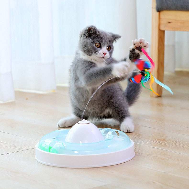 KFX-2704317 Cat Turntable with Butterfly Toy - Fun Interactive Cat Stick, 23.5cm Diameter, 7.5cm Height, PP Material