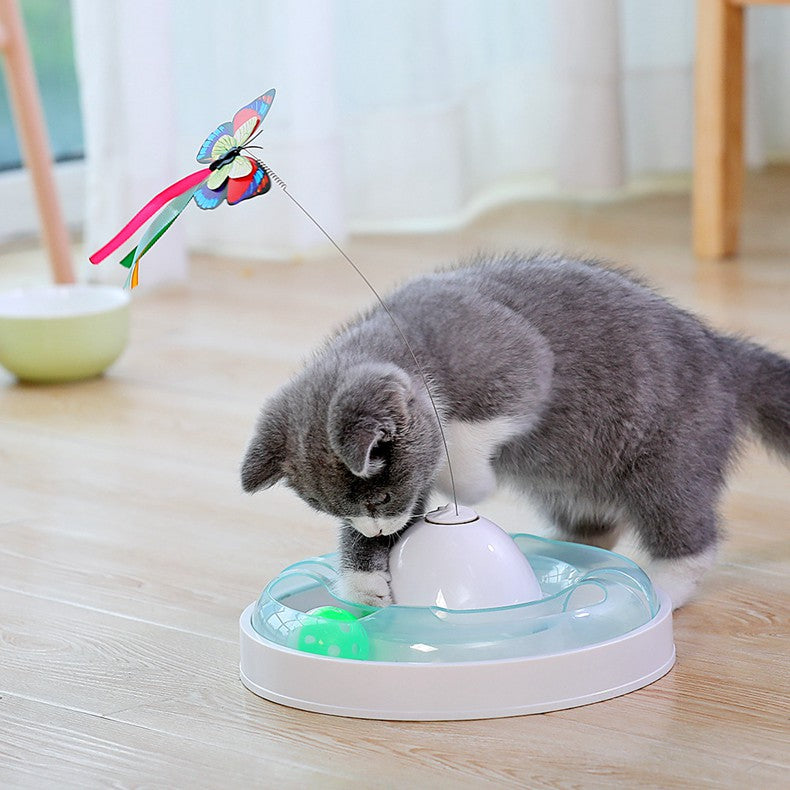 KFX-2704317 Cat Turntable with Butterfly Toy - Fun Interactive Cat Stick, 23.5cm Diameter, 7.5cm Height, PP Material
