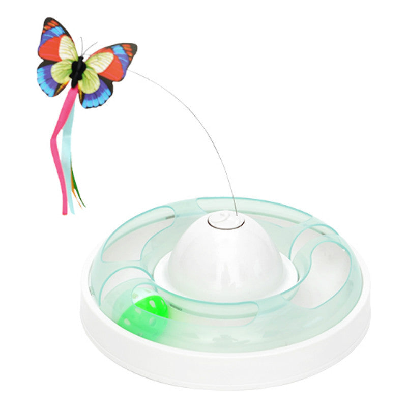KFX-2704317 Cat Turntable with Butterfly Toy - Fun Interactive Cat Stick, 23.5cm Diameter, 7.5cm Height, PP Material
