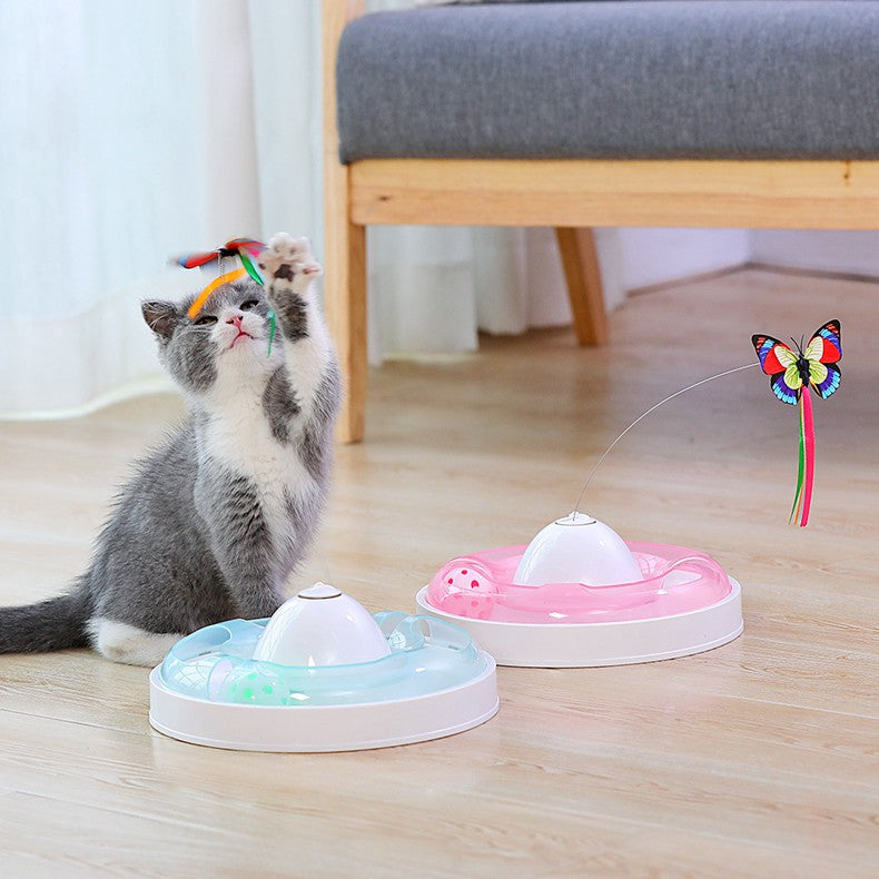 KFX-2704317 Cat Turntable with Butterfly Toy - Fun Interactive Cat Stick, 23.5cm Diameter, 7.5cm Height, PP Material