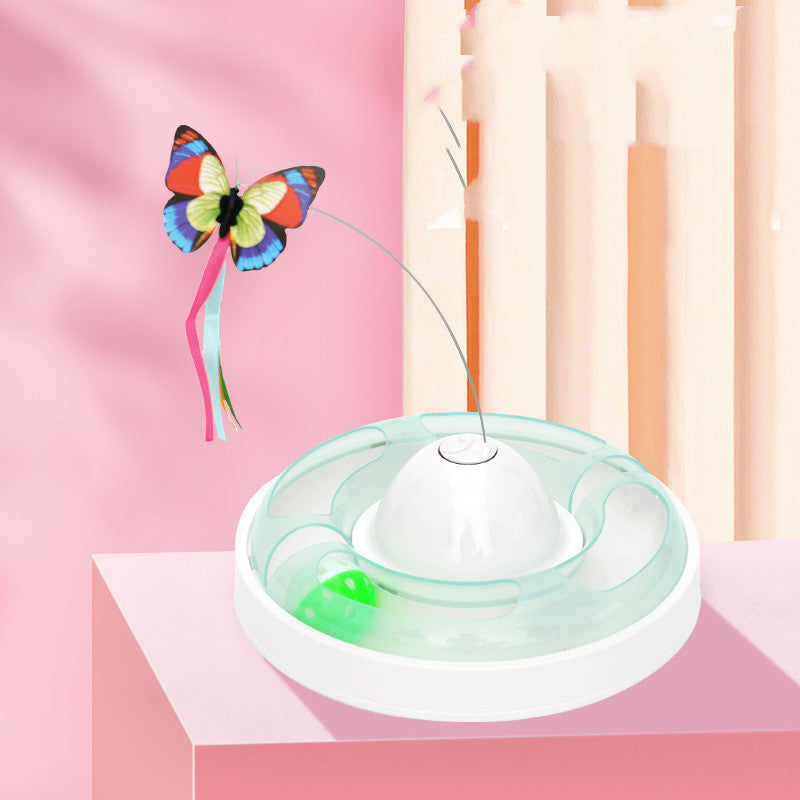 KFX-2704317 Cat Turntable with Butterfly Toy - Fun Interactive Cat Stick, 23.5cm Diameter, 7.5cm Height, PP Material