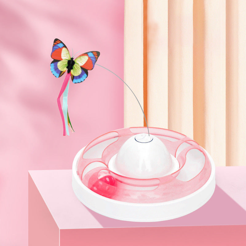KFX-2704317 Cat Turntable with Butterfly Toy - Fun Interactive Cat Stick, 23.5cm Diameter, 7.5cm Height, PP Material