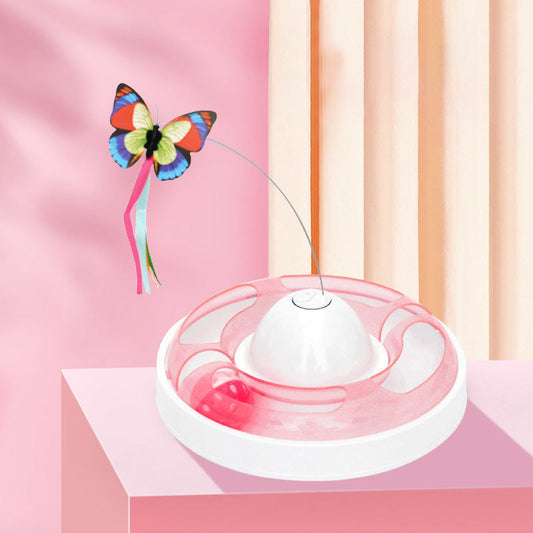 KFX-2704317 Cat Turntable with Butterfly Toy - Fun Interactive Cat Stick, 23.5cm Diameter, 7.5cm Height, PP Material