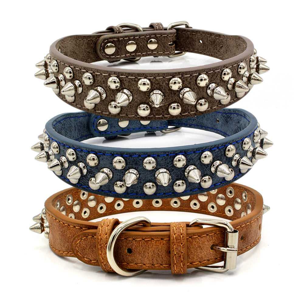 KFX-2705469 Rivet Adjustable PU Pet Collar - Multiple Sizes for Comfort and Fit