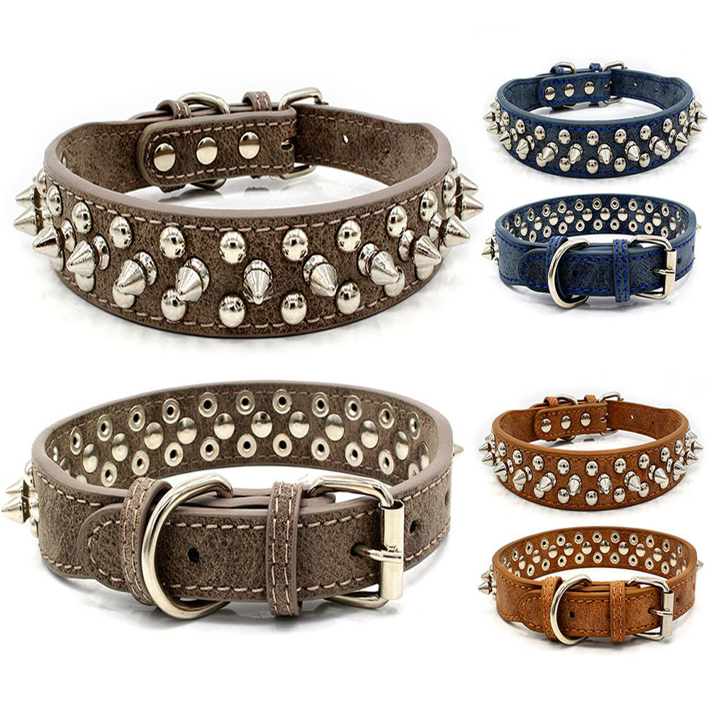 KFX-2705469 Rivet Adjustable PU Pet Collar - Multiple Sizes for Comfort and Fit