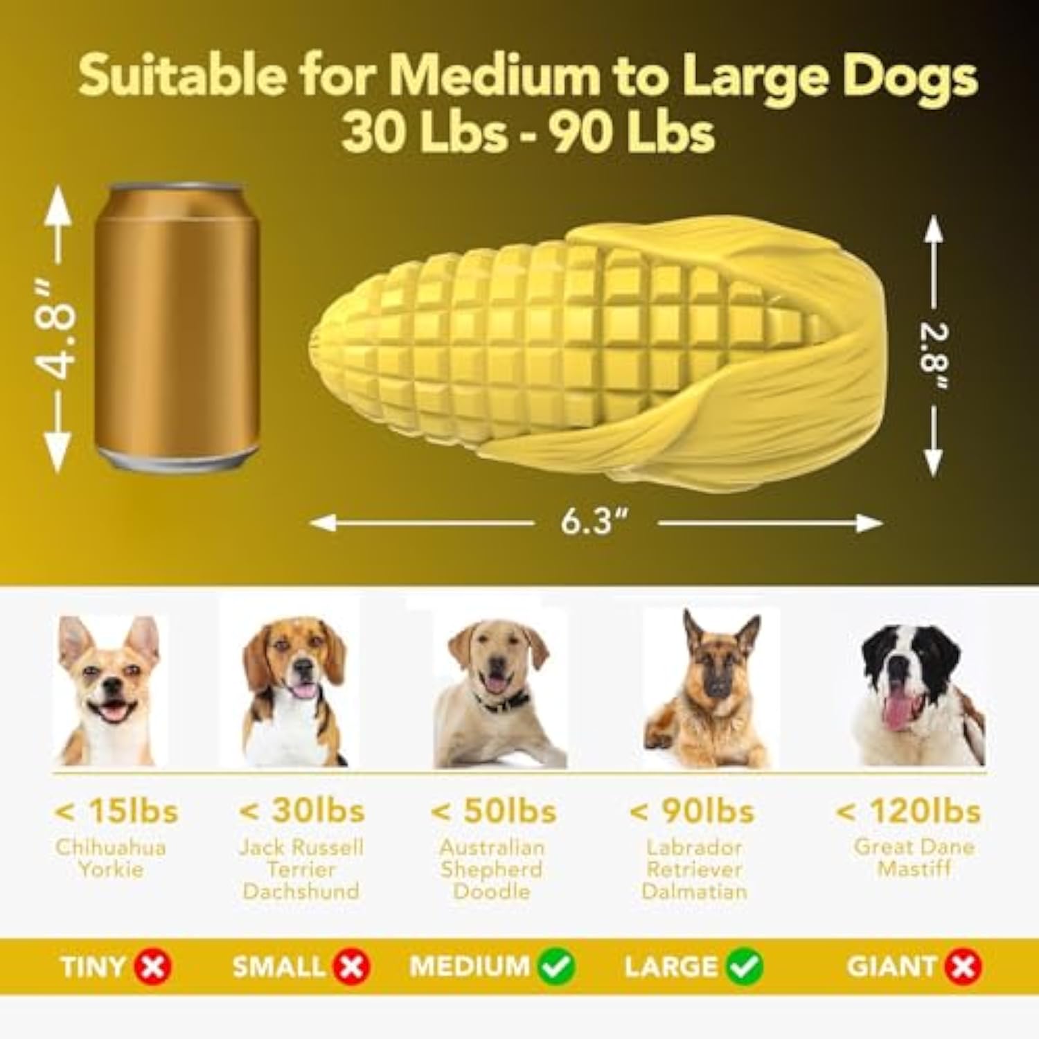KFX-2710717 Durable Squeaky Dog Chew Toy for Aggressive Chewers - Interactive Corn Stick Design for Medium and Large Breeds