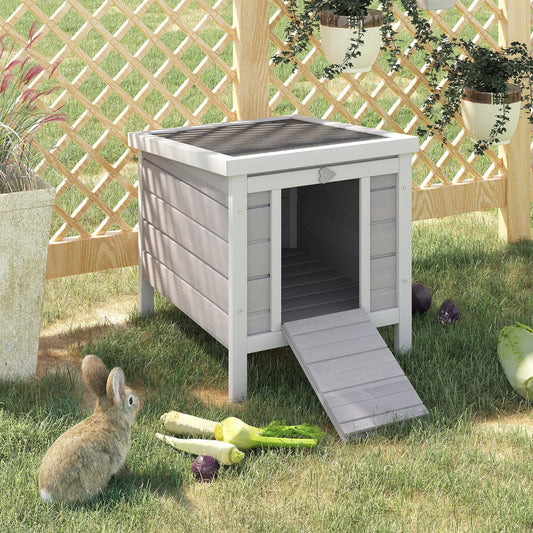 KFX-2712893 Gray Wooden Rabbit Hutch with Openable Waterproof Roof for Small Pets and Animals